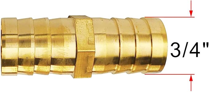 2PCs 3/4" Brass Hose Barb Fitting Straight Shape Barbed Splicer Mender Union Fitting with 4PCs Hose Clamp for Oil Water Air