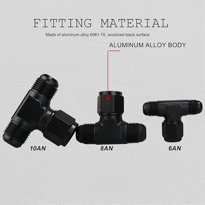 10AN Male Tee Fitting Adaptor with AN10 Female Swivel on Side Black