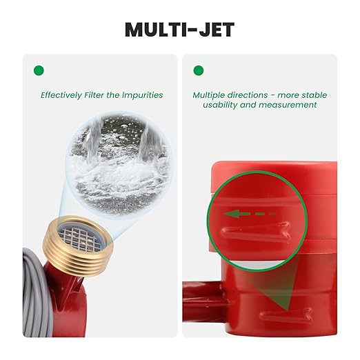 Watflow DN20 Water Meter 3/4" NPT, AWWA C712 Certification Gallon Water Flow Meter with Pulse Output, Hot Water Meter for Garden/Home/Apartment, Horizontal Install.