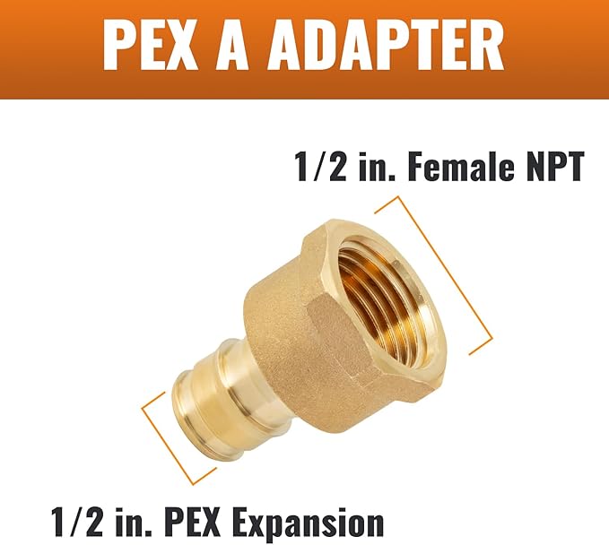 SUNGATOR 6 Pack Pex A Expansion 1/2" x 1/2" Female NPT Adapter Brass Fitting, No Lead Brass, ASTM F1960 ONLY For Pex-A Tubing