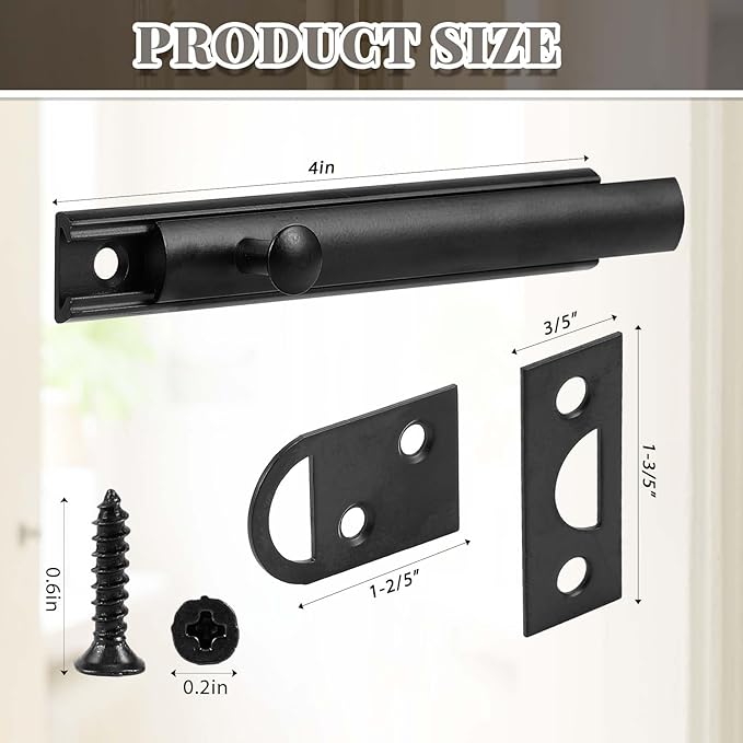 Lothee 4 Pcs Solid Brass Surface Bolt Door Slide Bolt Door Latches for Top of Slide Latch Lock(4",Matte Black)