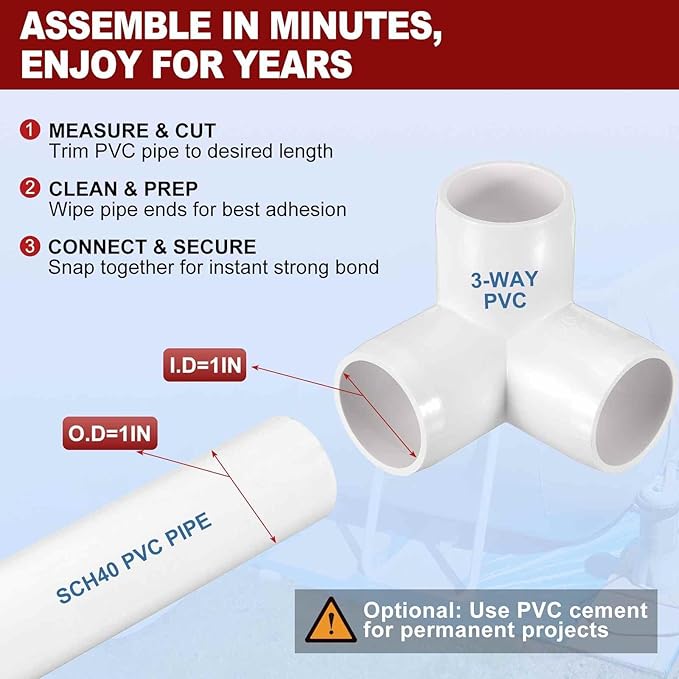 10Pcs 1" Elbow PVC Fitting, SCH40 3-Way Tee Furniture Grade PVC Pipe Fitting, DIY Corner Elbow Connector for Building Furniture, Greenhouse Frame Connection, Socket x Socket, White