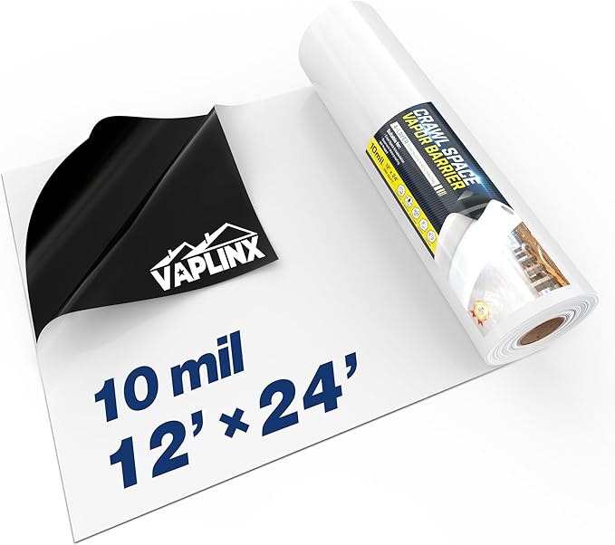 Crawl Space Vapor Barrier, 10 Mil Vapor Barrier, 12' x 24', Drop Cloth Moisture Barrier Covering for Crawlspace Encapsulation, Thick Plastic Sheeting, Polyethylene Film, Black and White Panda Film