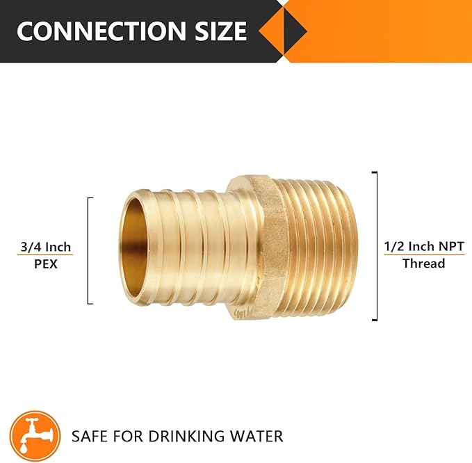 50-Pack HeSun PEX Fittings, 3/4" PEX x 1/2" Male NPT, Brass Crimp Male Adapter Fitting for ASTM F1807(PEX1807027-50)