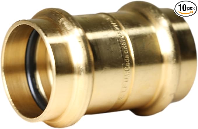 XFITTING 1 inch x 1 inch Press Coupling, Brass, 10 Pieces