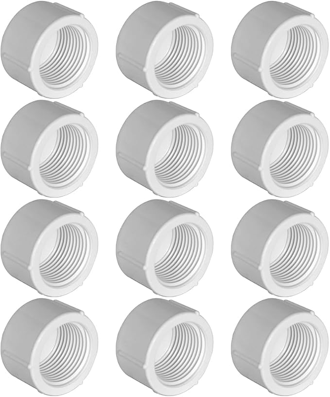 YSIL 1/2 Inch PVC Female End Cap Plug, Threaded Water End Cap Connector PVC Pipe Fittings for Plumbing Water Line (12 Pack) White