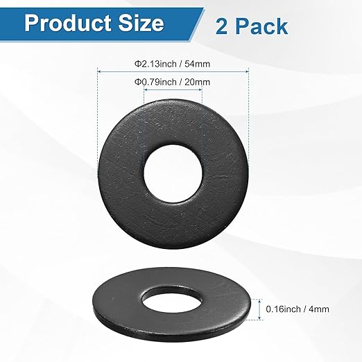 2-Pack M20 Flat Washers, Metric 54mm OD 4mm Thick 304 Stainless Steel Washers for Bolts Screws Nuts for Automotive/Machinery/Furniture, Flat Metal Washers [Black Galvanized]