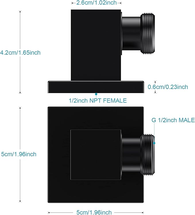 Wall Mounted Supply Elbow, Wall Elbow for Hand Shower, Solid Brass Square Wall Supply Elbow, Check Valve Included (Square, Matte Black)