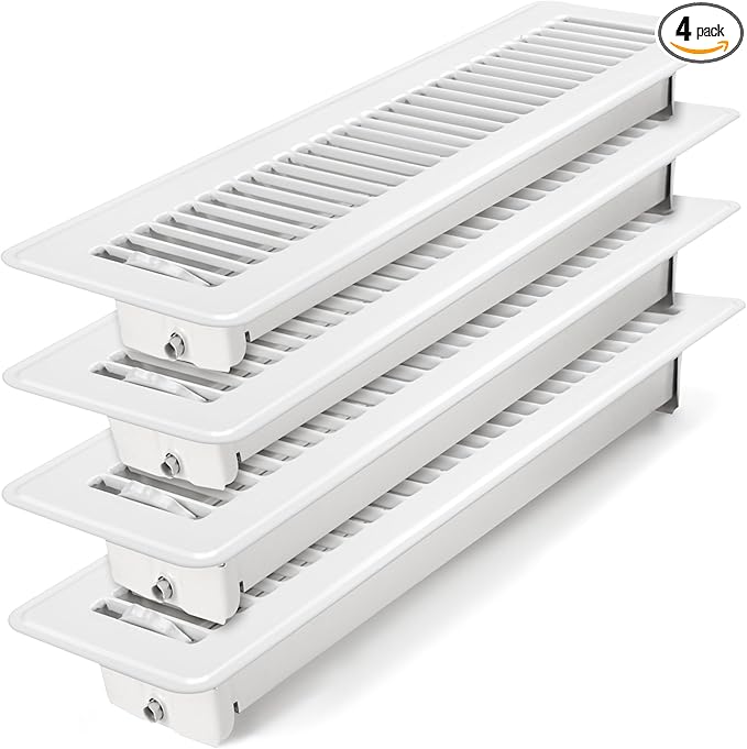 Floor Register 2x14 - Heavy Duty Walkable Vent Covers for Home Floor and Sidewall, Steel Rust-Resistant Vent Registers Grille with Adjustable Lever, Energy-Saving 2 Inch by 14 Inch Floor Vents (White)