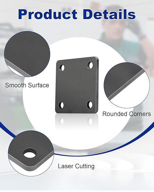 Rocaris 8 Pcs 4 X 4 X 1/5 Inch A36 Steel Plate Hot Rolled, Steel Base with 4 Holes Metal Square for Construction Boards, Structure Support, Weldable Square and Industrial