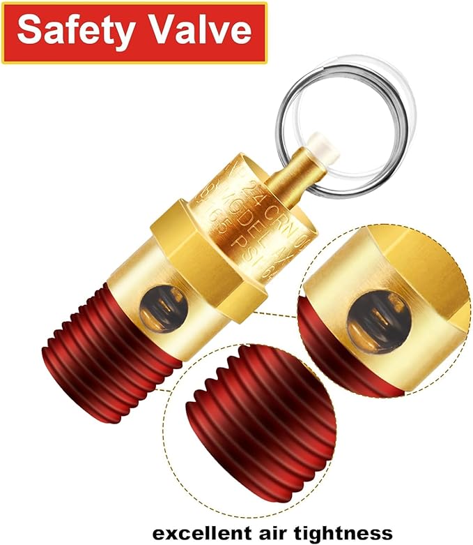 2 Pieces 1/4'' Male NPT Air Compressor Pressure Relief Valve Brass Safety Valve Air Compressor Check Valve (165 PSI)
