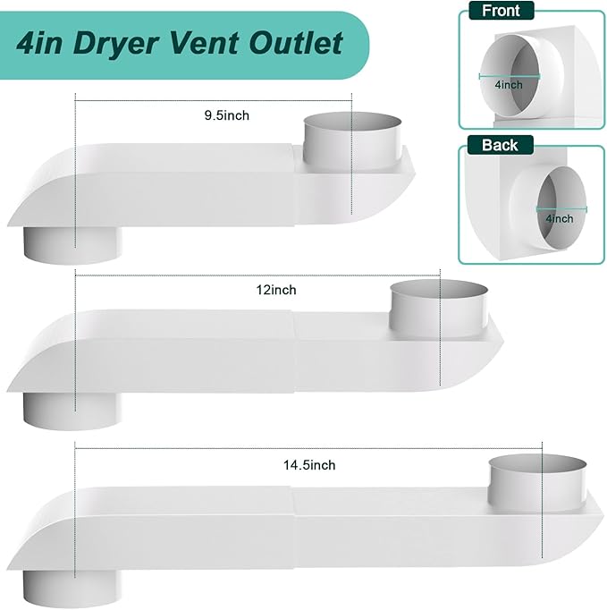 Periscope Dryer Vent Kit, Stainless Steel 4 Inch Telescoping Duct - Adjustable 9.5 to 14.5 Inch, Ultra Slim & Flat Low Profile Design for Tight Spaces Dryer Exhaust Vents