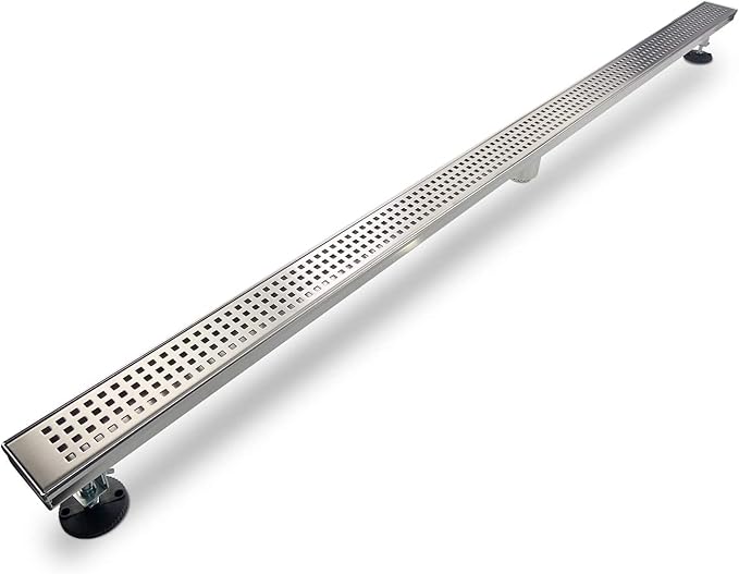 Linear Shower Drain, Shower Drain 60 inch with Removable Grate Cover, Professional AISI 304 Stainless Steel Shower Floor Drain, Shower Drain with Hair Catcher and Leveling Feet