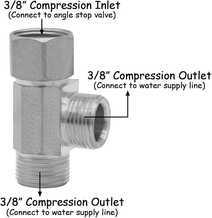 2PCS Lead-Free Brass Nickel Plating Angle Stop Add-A-Tee Valve, 3/8" Compression Inlet x 3/8" Compression Outlet x 3/8" Compression Outlet, Water Line Splitter 3 Way Valve Fittings