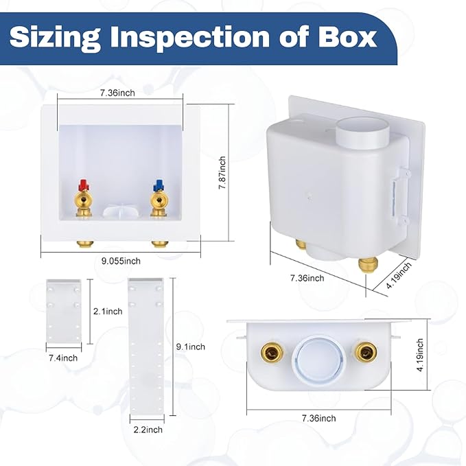 50-Pack GUOFIS Washing Machine Outlet Box,1/2 Inch Push-fit Inlet x 3/4 Inch MHT Outlet, Laundry Washer Box(Center Drain)
