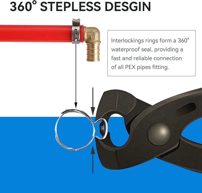 3/4 Inch PEX Cinch Clamp Rings, 100 Pack Stainless Steel Crimp Ring for Pipe Tubing