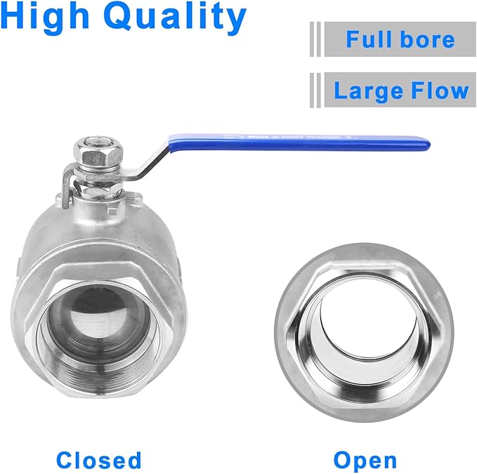 DERNORD Full Port Ball Valve Stainless Steel 304 Heavy Duty for Water, Oil, and Gas with Blue Locking Handles (4" NPT)