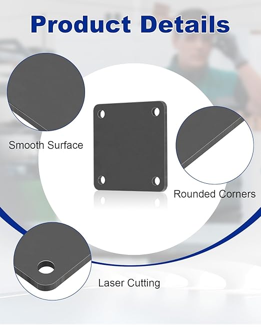 Rocaris 4 Pcs 4 X 4 X 1/5 Inch A36 Steel Plate Hot Rolled, Steel Base with 4 Holes Metal Square for Construction Boards, Structure Support, Weldable Square and Industrial