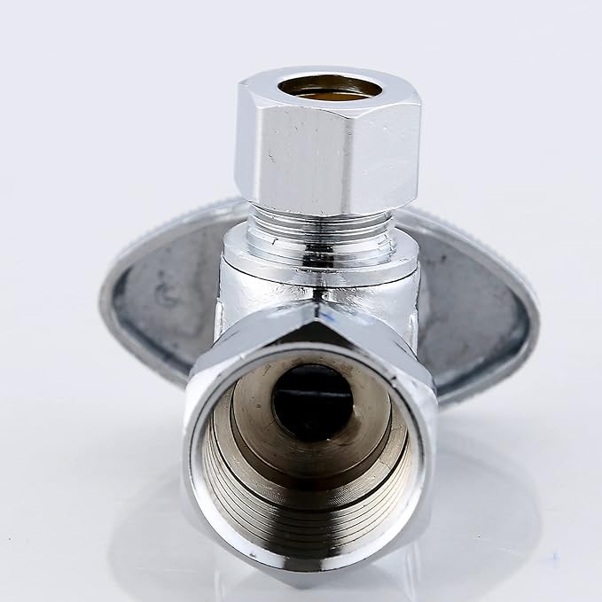 (10-Pack) Cyrret Angle Stop Shut off Valve 1/4 Quarter Turn 1/2-Inch FIP Inlet X 3/8-Inch OD Outlet, No Lead Brass Chromed, CUPC NSF AB1953 Approved