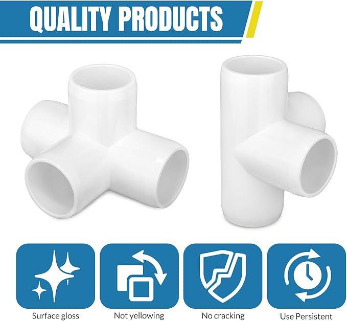 4-way PVC Fittings, 1/2-inch Furniture Grade Elbow Fittings, 4-way Side Outlet Tee Fittings, Tent PVC Connectors and Greenhouse Pipe Fittings(20 packs)