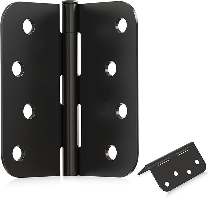 4" X 4" Black Door Hinges – 6 Pack Matte Black Door Hinges with 5/8" Radius, Rounded Interior Heavy Duty 4 Inch Black Hinge for Front and Exterior Doors