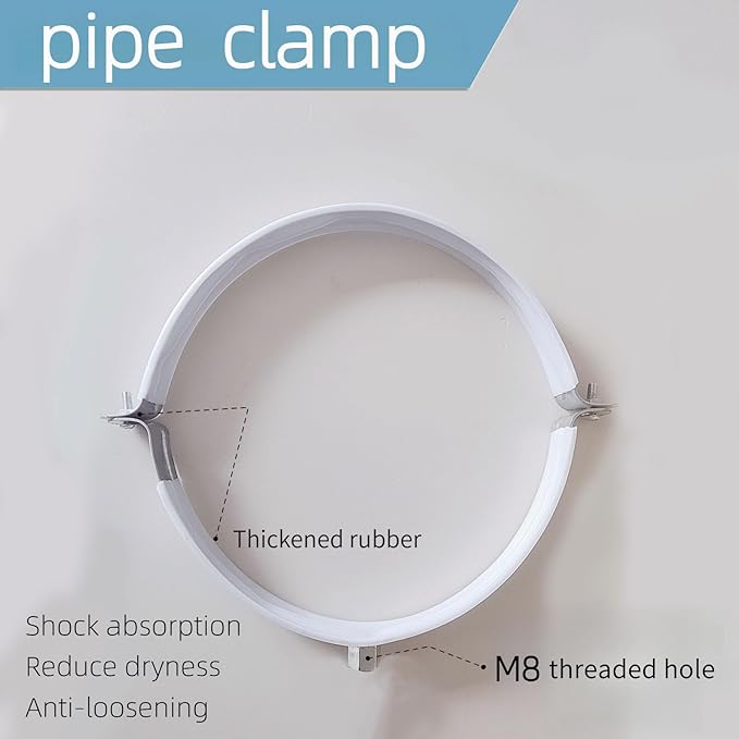 2 Sets 4" Inch Premium Hose Pipe Clamp，Heavy Duty Galvanized Iron Stove Pipe Hanger Strap，Wall Support Chimney and dryer vent clamp，Round Split Ring Conduit Metal PVC Tube Kit，with Rubber Cushioned