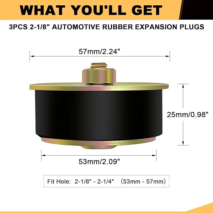 Siptenk 2-1/8" Freeze Rubber Expansion Plug 3 pcs, Automotive Rubber Expandable Freeze Plugs for Engine