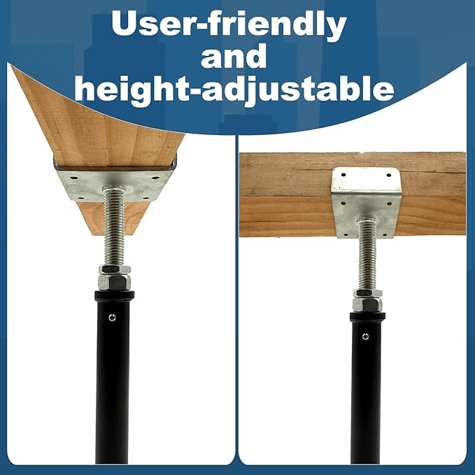 4 Pack U-Shaped Floor Jack - Adjustable Steel Beam Support for 4x2, 4x4, 4x6 Joists Heavy Duty Screw Jack with U-Head Telepost & House Jack.6-9 Inch Adjustment Range
