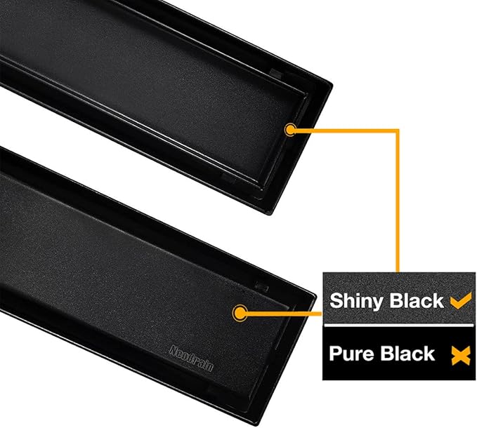 Neodrain Shiny Black 36 Linear Shower Drain, Linear Drain with 2-in-1 Flat & Tile Insert Cover, Rectangle Shower Floor Drain, Adjustable Leveling Feet, Hair Strainer, CUPC Certified(Glitter Black)