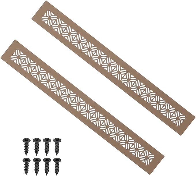 PATIKIL 16 x 2 Inch Door Air Vent Cover, 2 Pcs Heavy Duty Aluminum Grille Ventilation Cover Louvered with Mounting Screws for Cabinet Wardrobe Door, Brown