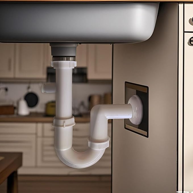 White 1-1/2" Kitchen Sink Drain P-Trap Plumbing Kit, J-Bend for Restroom Sink Kitchen Sink Drain Pipe, Sink P-trap Connect To Wall