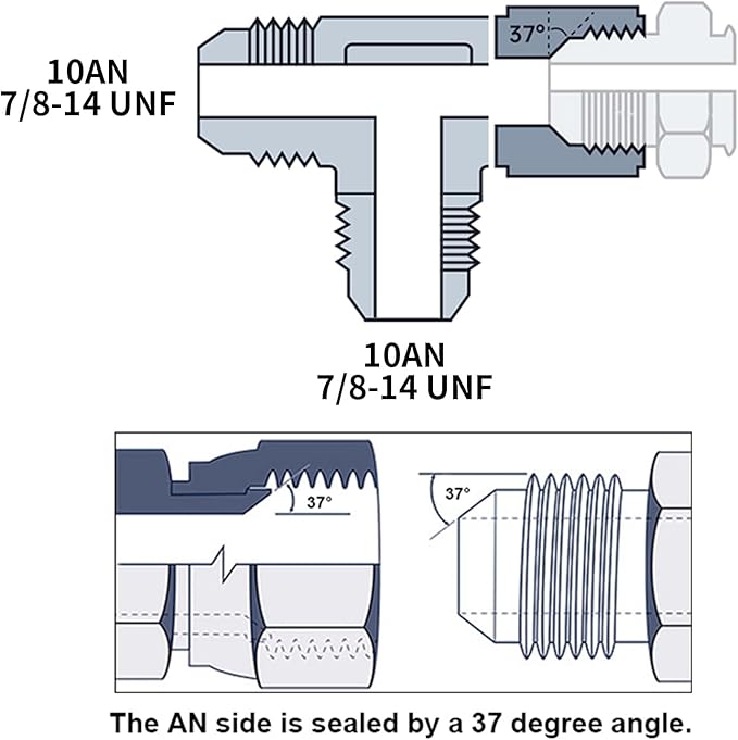 10AN Flare Male Tee Fitting Adapter with AN10 Female Swivel on Run Aluminum 2Pcs
