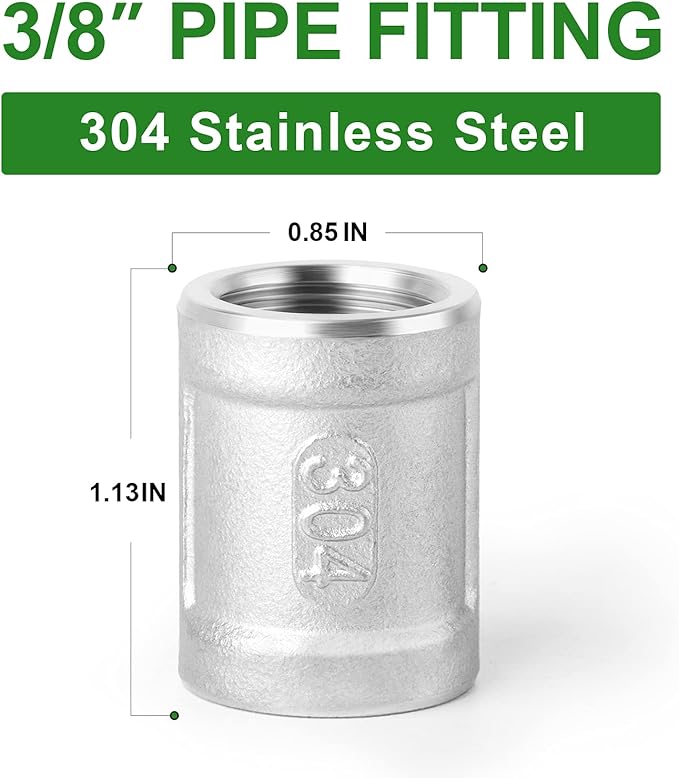 TAISHER 10PCS 304 Stainless Steel Cast Pipe Fitting, Coupling, 3/8" NPT Female x 3/8" NPT Female Threaded