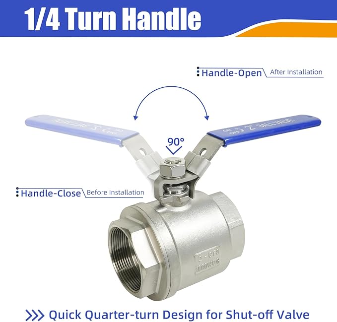 YADIAN 2 Pack 2'' Ball Valves NPT Female Stainless Steel 304 Full Port Ball Valve Heavy Duty 2 inch Shut Off Valve for Water, Oil, and Gas with Locking Device, 1000 WOG