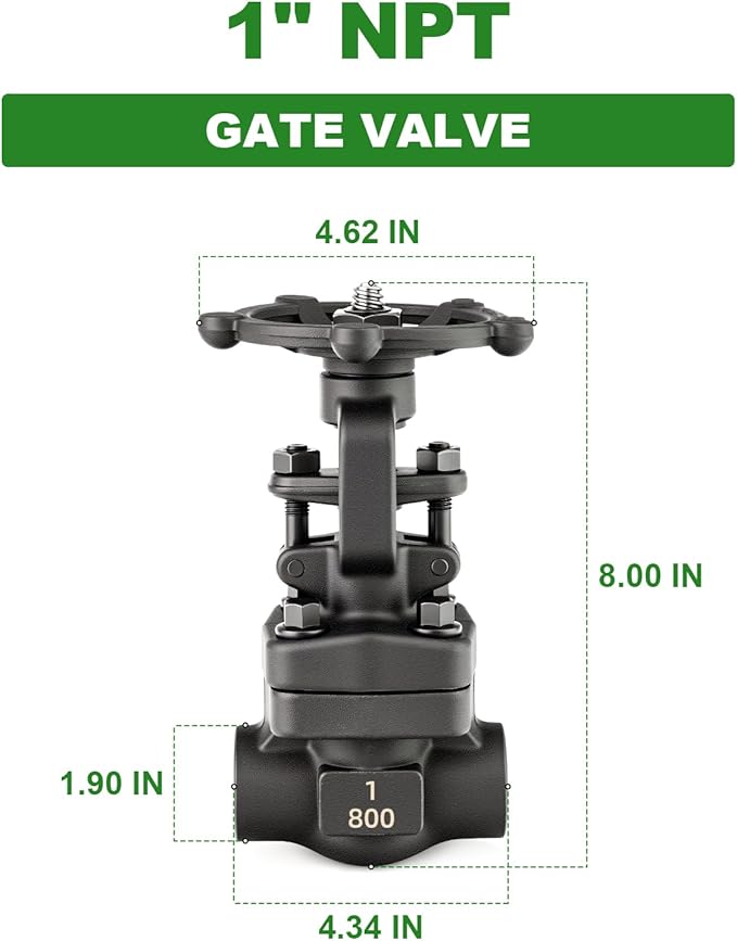TAISHER 1PCS Forging of Carbon Steel Gate Valve, 1" NPT Female Rotary Sluice Valve With Wheel Handle, For Water, Oil, Gas