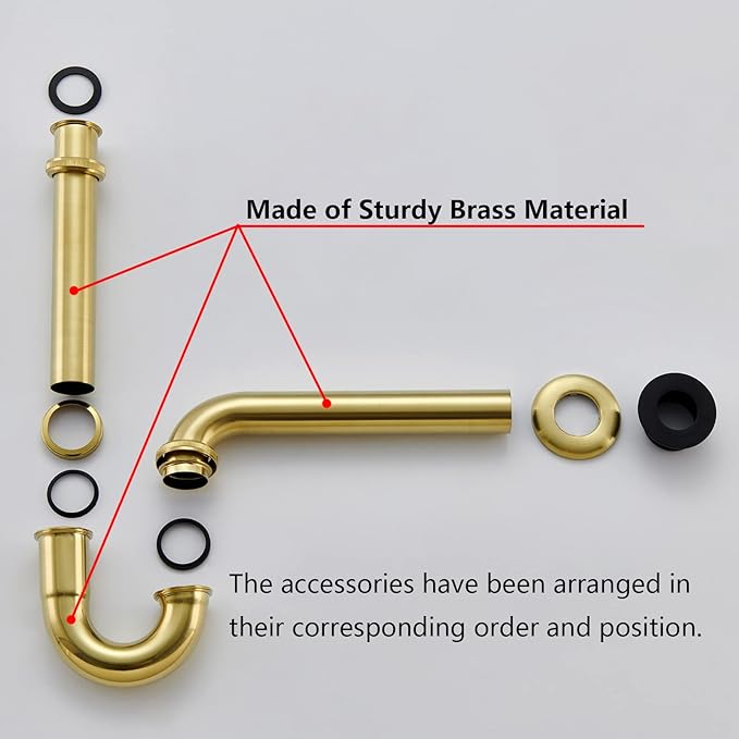 Brass P Trap Bathroom Sink : 1 1/4 Sink Trap with Adjustable Height - Brushed Gold Bottle P-Trap with Slip Joint Extension Tube - U-Shape Basin Sink Plumbing/Pipe Replacement Kit