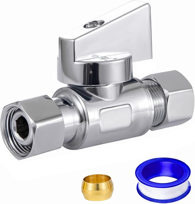 1 Pack Lead-Free Brass Angle Stop Valve 3/8" Comp FIP x 3/8 Inch Compression MIP Quarter Turn Water Straight Valve Chrome For Kitchen,Bathroom Faucet