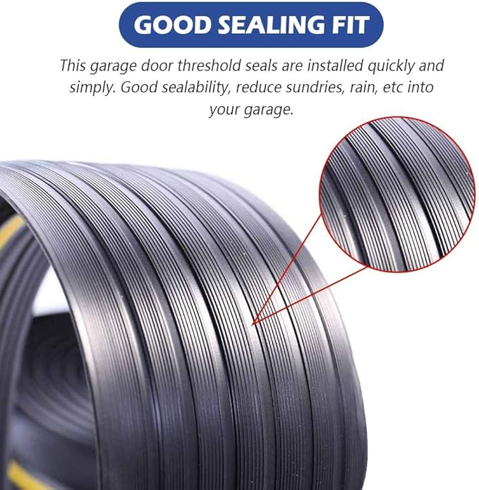 20Ft/6M Universal Garage Threshold Seal Strip, Garage Door Bottom Weatherproof Strip Rubber DIY Weather Stripping Replacement, Not Include Sealant/Adhesive (Black-Yellow Line)