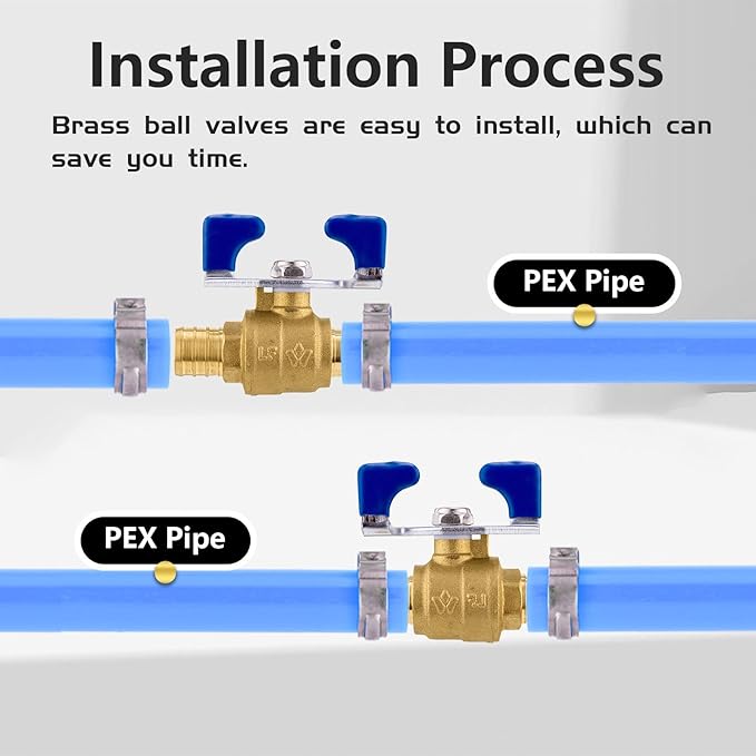 100PCS Foskan 3/4" PEX Crimp Ball Valve, Brass Full Port Shut-off Valve with Blue Butterfly Handle for Portable Water Poject
