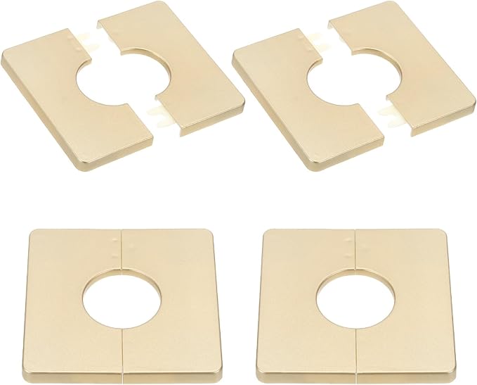 PATIKIL Wall Split Flange 86mm / 3.4" OD, 4 Pcs Square Escutcheon Plate Cover PPR Plumbing Cover Plates with Self-Adhesive Tape for 33mm / 1.3" Dia Water Pipe Faucet, Gold