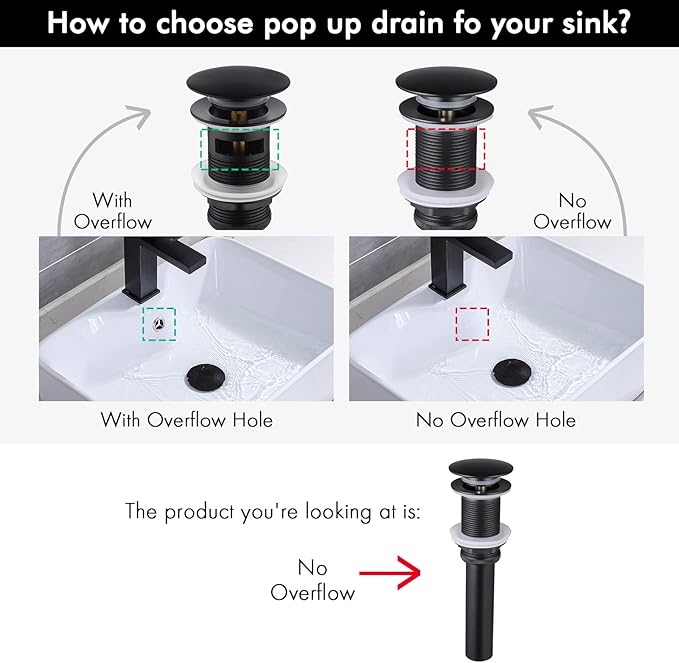 KES Bathroom Sink Drain Without Overflow Sink Drain Stopper Matt Black Pop Up Drain, All Metal Rustproof Brass and 304 Stainless Steel, S2008D-BK