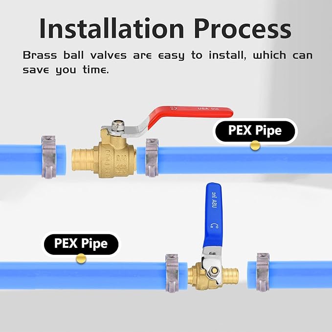 40-Pack Foskan 3/4" PEX Crimp Ball Valve, Brass Quarter Turn Full Port Shut-off Valve for PEX Tubing(Blue and Red)