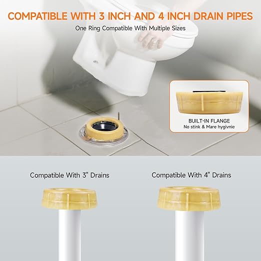 Jamini Extra Thick Toilet Wax Ring Replacement Kit – Universal Wax Seal Fits 3" & 4" Drain Pipes, Includes Bolts & Washers, Easy DIY Installation, Compatible with Below-Floor or Level Flanges