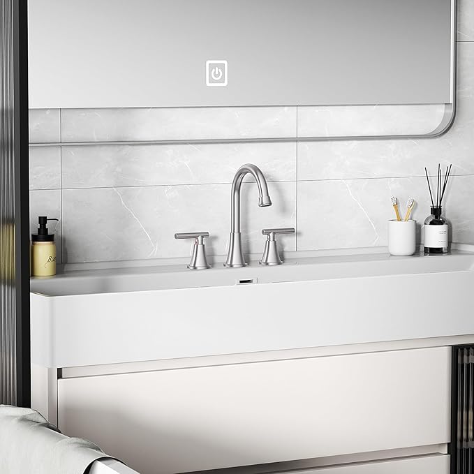 Bathroom Faucets for Sink 3 Hole, Hurran Brushed Nickel Bathroom Sink Faucet with Pop-up Drain and Supply Lines, Stainless Steel Lead-Free Widespread Faucet for Vanity RV, 2 Pack