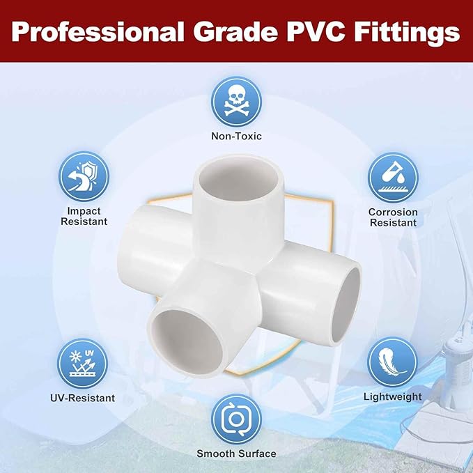 8Pcs 1 1/4" Elbow PVC Fitting, SCH40 4-Way Tee Furniture Grade PVC Pipe Fitting, DIY Corner Elbow Connector for Building Furniture, Greenhouse Frame Connection, Socket x Socket