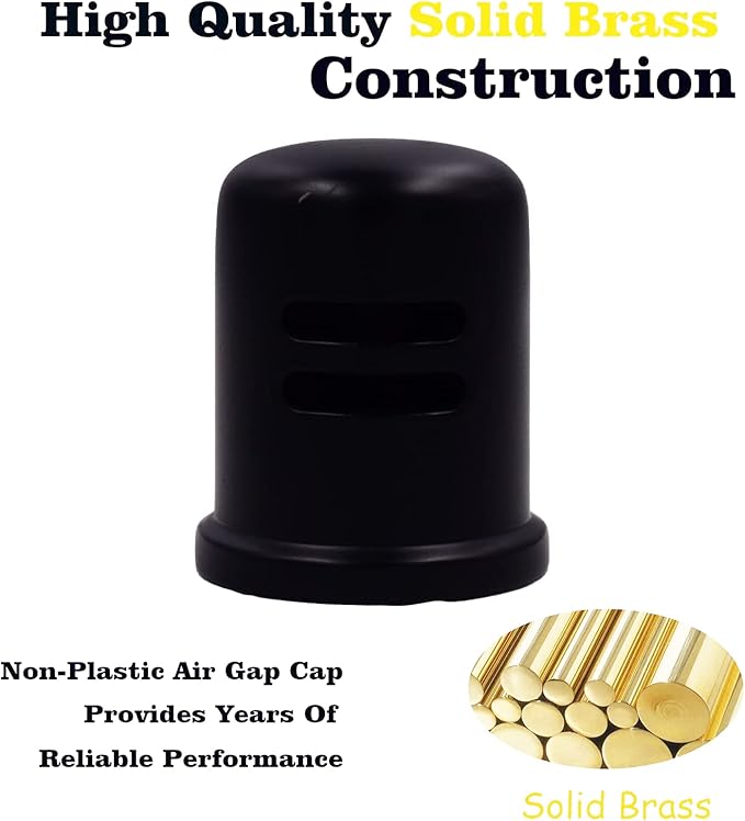 1-5/8" cap diameter 2-1/4 Dishwasher Solid Brass Air Gap Cap Only, Replacement for air gap dishwasher Air Gap Cover Fits Most Air Gap Bodies (Matte Black)