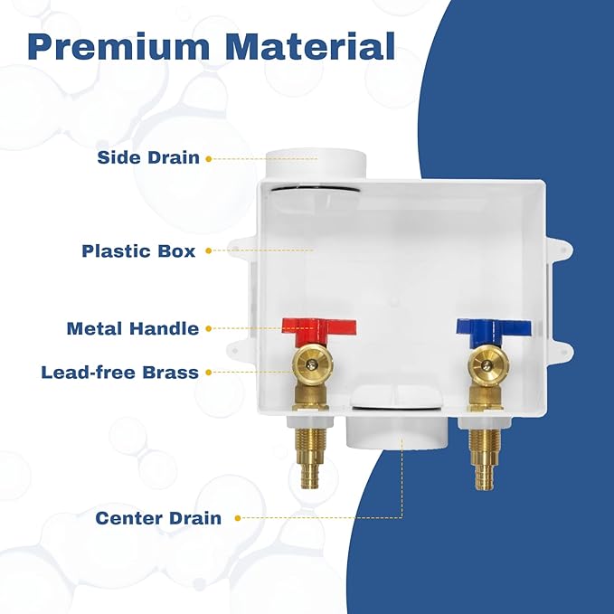 20-PACK GUOFIS Washing Machine Outlet Box, PEX Laundry Washer Box with Central and Side Drain Design(1/2"PEX Crimp Connection Inlet X 3/4"MHT Outlet)(WM002-20Pack)