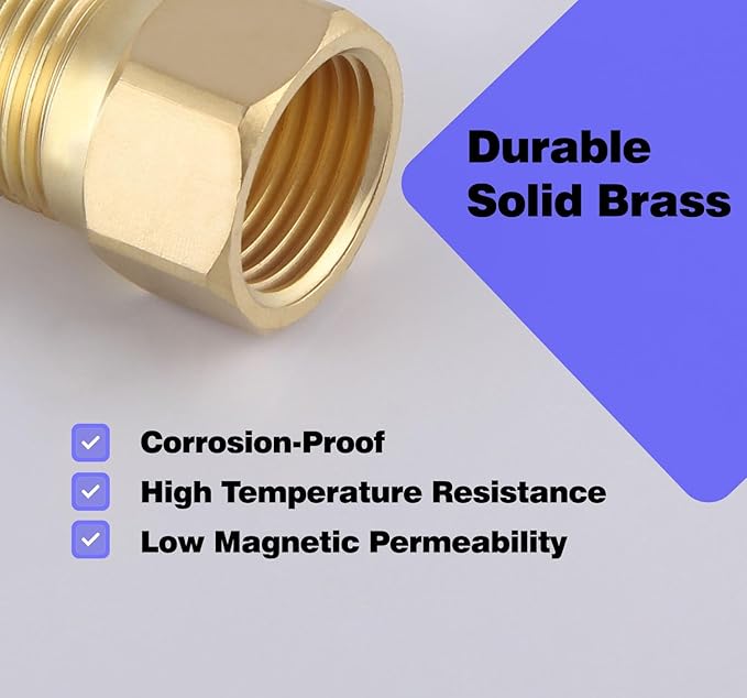 2-Pack Brass Pipe Fitting 1/2" NPT Female X 1/2" NPT Male Reducer Adapter Extension Connector （2-Pack）, 1/2 Inch Male to 1/2 Inch Female Pipe Fitting Adapter, Brass Pipe Extension Fittings