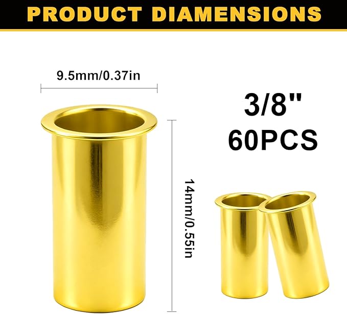 Siptenk 60PCS Brass Compression Tube Inserts for OD 3/8", Insert Tube Support Compression Sleeve Fitting, Sleeve Ferrules for Oil Water Air Pipe