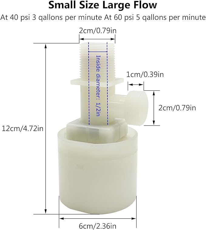 Water Float Valve, Water Level Control Water Tank Traditional Float Valve Upgrade 2 PCS (1/2", up inlet)